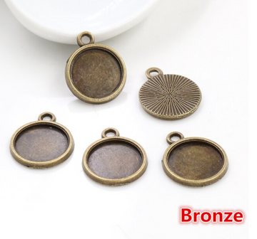 5pcs, 12mm Inner Setting,  High Quality Iron Material Pendant Cabochon I - choose your colour
